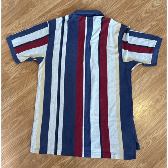 Chaps Ralph Lauren Polo Shirt LG Mens Striped Short Sleeve Blue Red Wht Y2K Vtg - Picture 4 of 5